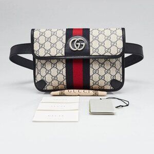 Gucci Blue/Beige GG Supreme Canvas Ophidia Belt Bag Size